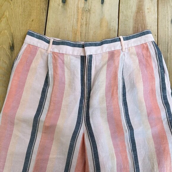 LOFT Linen Rayon Wide Leg Pants Striped M Pink Peach Gray - Picture 3 of 10